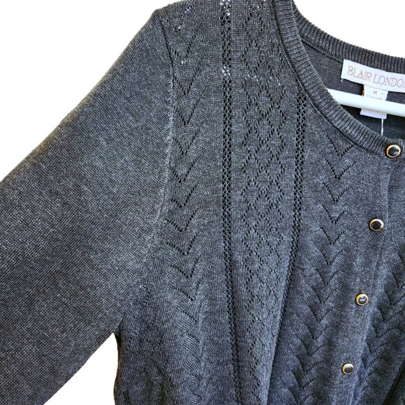 NWT Timeless Blair London Gray Diamond Pointelle Front Cardigan Sweater Size M - Picture 3 of 15